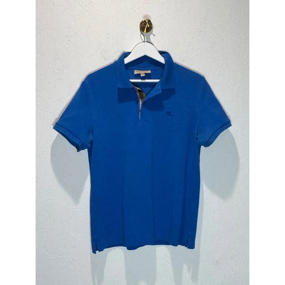 Burberry London England Mens Blue Pique Cotton Polo Shirt Large 3974314